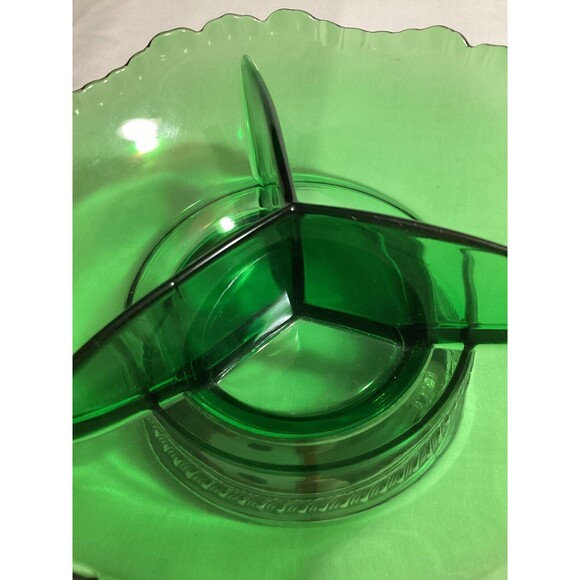 Krome Kraft Farber Brothers Emerald Green Relish or Candy Dish Divided Tray 6.5" - Picture 12 of 13